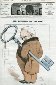 フランスの政治家Adolphe Thiers（1797-1877）の漫画。6月14日付ギル社「日食」誌表紙 作： Andre Gill