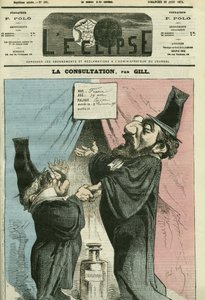 フランスの政治家、アドルフ・ティエール（1797-1877）とレオン・ガンベッタ（1838-1882）の漫画。6月28日付ギル社「日食」の表紙 作： Andre Gill
