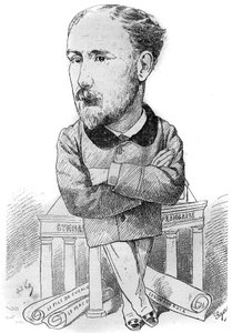 フランスの小説家、アルベール・デルピット（1849-1893）の漫画。アンドレ・ギルのドローイング。Le Monde Illustré "に掲載された版画。 作： Andre Gill
