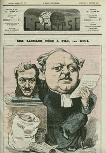 フランスの弁護士、シャルル・ラショー（1817-1882）の漫画。1月11日付ギル社「日食」の表紙 作： Andre Gill