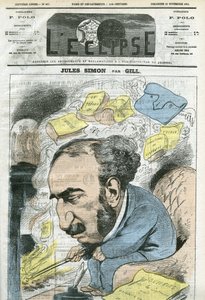 政治家、哲学史家、哲学者、フランスのエッセイストであるジュール・シモン（1814-1896）の漫画。ギル社「日食」11月22日号の表紙