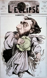 フランスの政治家であるレオン・ガンベッタ（1838-1882）を描いた漫画。アンドレ・ギル（1840-1885）が描いた「L