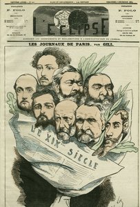 フランスの文学者エドモン・アバウト(1828-?)が監督した新聞「Le XIXe siècle」のチームの漫画。12月6日付ジルの「日蝕」の表紙 作： Andre Gill