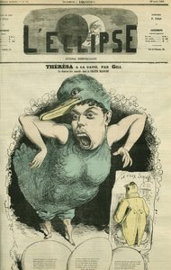 エマ・ヴァレンドン・ディ・テレサ（1837-1913）、ガイト劇場の「チロリアンダック」の歌手。8月22日付ジルの「日食」の表紙 作： Andre Gill