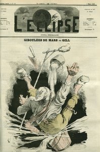 Giboulees de mars、バケツの中に落ちていく男性のイラスト。ギルの「L