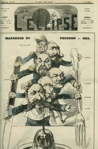 Le Boeuf（1806-1893）、Mac-Mahon（1808-1893）、Francois Achille Bazaine（フランソワ・アチーユ・バジーヌ）の各将軍と一緒にプロシアを食べよう。 作： Andre Gill