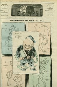フランスの歴史家・政治家であるアドルフ・ティエール（1797-1877）の肖像。9月5日付のギル社「日蝕」の表紙 作： Andre Gill