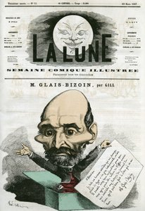 フランスの政治家であり、新聞「ラ・トリビューン」の創刊者であるアレクサンドル・グレイス＝ビゾワン（1800-1877）の肖像。ギルの漫画（「La Lune」3月10日付 作： Andre Gill