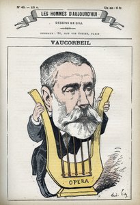 フランスの作曲家であり、パリ・オペラ座のディレクターであったAuguste Emmanuel Vaucorbeil（1821-1884）の肖像。パリのギル社の漫画。 作： Andre Gill