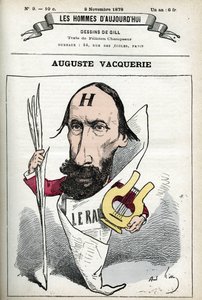 フランスの詩人、劇作家、ジャーナリスト、Auguste Vacquerie (1819-1895)の肖像。パリ、ギルの漫画。