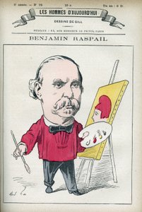 ベンジャミン・ラスパイユ（1823-1899）の肖像。彼はフランスの画家であり、政治家であり、7月14日を国民の祝日とする法律の発端となった人物である。パリ、ギルの漫画。 作： Andre Gill