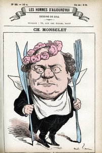 フランスの詩人、ジャーナリスト、小説家、美食家であるシャルル・モンスレー（1825-1888）の肖像。ギルによる漫画、『今日の人』（パリ）所収 作： Andre Gill