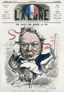 フランスの大衆小説家、シャルル・ポール・ド・コック（1793-1871）の肖像。ギルによる漫画（『月』8月18日付