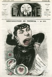 フランスのオペレッタ歌手、Emma Valladon dit Theresa（1837-1913）の肖像。ギルによる漫画（「La Lune」12月15日号掲載 作： Andre Gill
