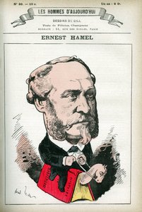 フランスの弁護士・政治家アーネスト・ハメル（1826-1898）の肖像。ギルの漫画、『今日の人』（パリ）所収 作： Andre Gill