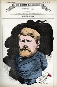 フランスの政治家・弁護士であるユージン・シュプラー（1835-1896）の肖像。ギルによる漫画、「今日の人」（パリ）掲載 作： Andre Gill