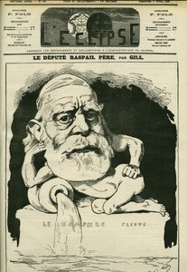 フランスの化学者、医師、政治家であるフランソワ＝ヴァンサン・ラスパイユ（1794-1878）の肖像。4月2日付ギル社「日蝕」の表紙 作： Andre Gill