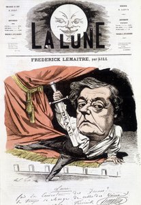 フランスの劇団員、フレデリック・ルメートル（1800-1876）の肖像。6月16日付「La Lune」に掲載されたGillの漫画 作： Andre Gill