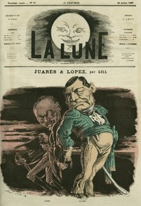 フアレスとロペスの肖像。ギルによる風刺画（「La Lune」7月28日付