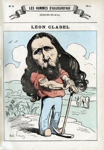 レオン・クラデル（1835-1892）の肖像。ギルによる風刺画、パリ