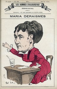1869年にレオン・リッチャー、ルイーズ・ミッシェル、ポール・ミンクとともに「女性の権利協会」を設立したフランスの女性文学者であり、フェミニストでもあるマリア・デライズ（1828-1894）の肖像。パリのギルによる漫画。 作： Andre Gill