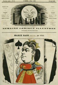 オペラ座の歌手、マリー・サッスの肖像。ギルの漫画、「La Lune」4月28日号掲載 作： Andre Gill