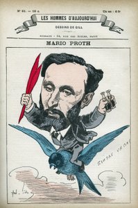 フランスの作家、文芸評論家、広報担当者であるマリオ・プロス（1832-1891）の肖像。パリ、ギルによる漫画。 作： Andre Gill