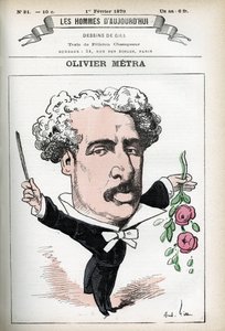 オリヴィエ・メトラ（1830-1889）の肖像。フランスの俳優、人気作曲家。ギルによる漫画、『今日の人』（パリ）所収 作： Andre Gill