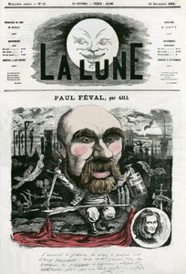 フランスの作家、ポール・フェヴァル（1816-1887）の肖像。ギルによる漫画（「La Lune」12月16日号掲載 作： Andre Gill
