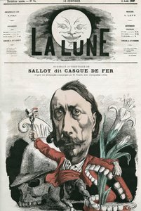 鉄の兜」として知られるサロの肖像。ギルによる風刺画（8月4日付「La Lune」掲載