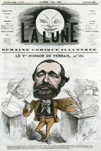 Viconte Ponson du Terrail (1829-1871)の肖像。フランスの大衆作家で、小説・ソープオペラの作者。ギルによる漫画（『月』2月24日号掲載 作： Andre Gill