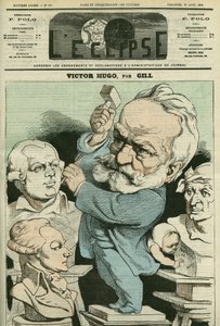 ヴィクトル・ユーゴー（1802-1885）の肖像。8月29日付ギル社「日蝕」の表紙 作： Andre Gill