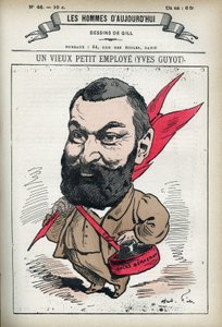 イヴ・ギュイヨ（1843-1928）の肖像。フランスの政治家、広報家、経済学者。パリのギル社の漫画。