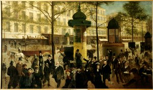 モンマルトル大通りのパノラマスケッチは、現代のパリジャンの個性を生かしたものです。 作： Andre Gill