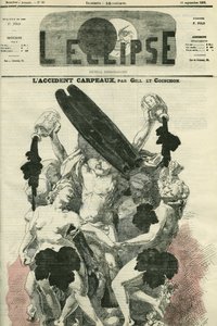 カルポーの事故、インクの瓶が投げつけられるほど強い批判を受けたオペラ・ガルニエのための彫刻、ジャン＝バティスト（Jean Baptiste）・カルポーの「La Danse」のイラスト。ギルとコワションの「日食」での表紙 作： Andre Gill