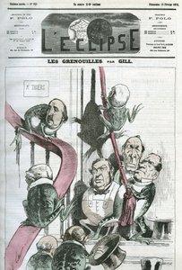 ティアーズ大統領の政府の政治家がカエルになっている漫画「The Frogs」。ギルの「L
