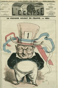 フランス初の軍人、アドルフ・ティエール（1797-1877）は、フランスの歴史家・政治家。9月8日付ギル社「日蝕」の表紙 作： Andre Gill