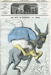 フランスの政治家、アドルフ・ティエール（1797-1877）の漫画「イヴェットの王」。11月9日付ギル社「日蝕」の表紙 作： Andre Gill
