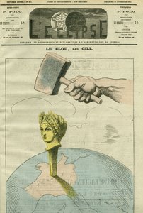 アレクサンドル・デュマ・フィルスの言葉をイラスト化した共和国の漫画「釘」。"意見は釘のようなものだ。叩けば叩くほど、もっと叩かれる。"11月15日付ジルの「L