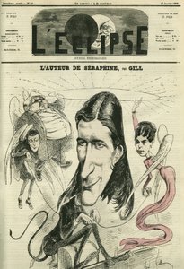 Victorien Sardou (1831-1908), フランスの劇作家。1月17日付ギル社「日蝕」での表紙 作： Andre Gill