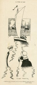 アンドレ・ヘル（1875-1945）のイラスト（Le Rire, 03/09/10） - La peche au Mari - レジャー、恋愛、海、マリン、海辺、ヨット 作： Andre Helle