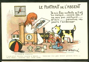 絵葉書、カラー風刺：不在の肖像-14～18歳の戦争、アンドレ・ヘル（1875～1945）による子供時代の挿絵