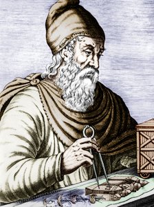 アルキメデ（287-212avJC）、ギリシャのシチリアの物理学者、数学者、カラー化された文書のエングレーヴィング