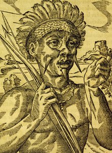 アンドレ・テヴェ（1504-1592）の『万国宇宙論』からの版画「人食い人種の酋長」、パリ 作： Andre Thevet