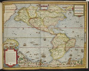 「アジア」（アメリカ大陸）の地図、アンドレ・テヴェ作「La Cosmographie Universelle」