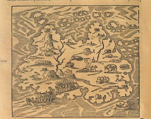アンティル諸島のトリニティ島の地図（Andre ThevetのUniversal cosmographyより 作： Andre Thevet