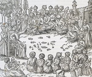 モロッコでのトルコ人とアラブ人の会合、アンドレ・テヴェ（1504-1592）の『普遍的宇宙論』からの版画、パリ 作： Andre Thevet