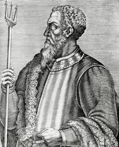 アンドレア・ドーリア（1466-1560）の肖像（イタリアの提督・政治家）、『Les Vrais pourtraits et Vies des Hommes illustres』のエングレーヴィング。 作： Andre Thevet