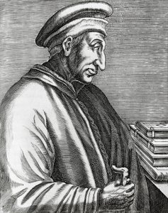 イタリアの政治家、エルダーことコジモ・デ・メディチ（1389-1464）の肖像、『輝ける男たちの真実の肖像』からのエングレーヴィング 作： Andre Thevet