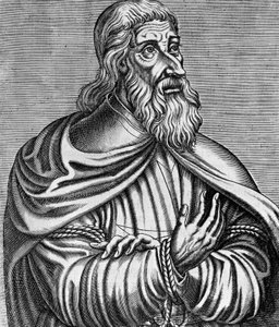 フランスのテンプル騎士団大師範、ジャック・ド・モレイ（1243-1314）の肖像、アンドレ・テベ（1504-1592）のエングレーヴィング、1584年出版 作： Andre Thevet